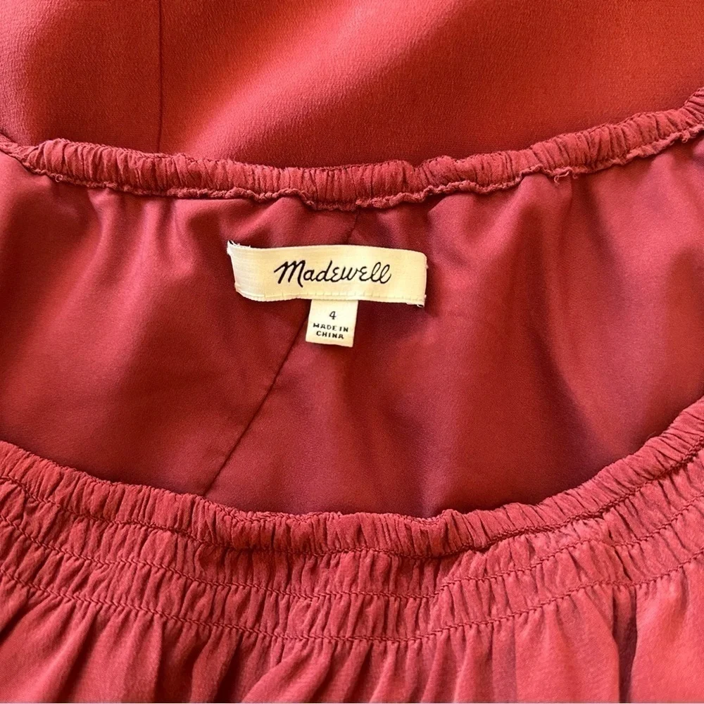 Madewell Silk One-Shoulder Burgundy Mini Dress Size 4 - Picture 6 of 13